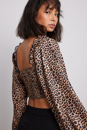 Cropped Print Long Sleeve Blouse Leopard | NA-KD