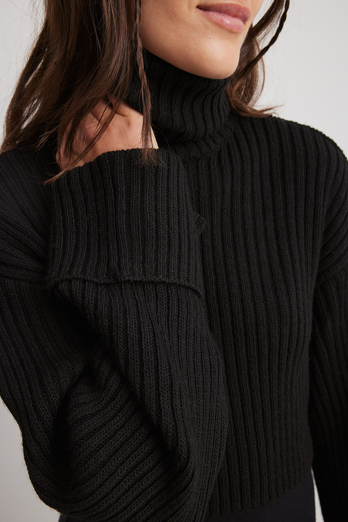 Cropped Ribbed Polo Sweater Black NA KD