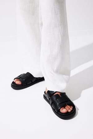 Black Crossed Strap Footbed Slippers