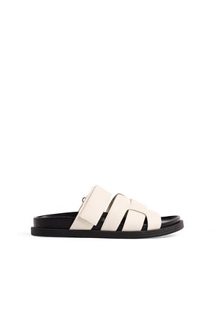 Offwhite Crossed Strap Footbed Slippers