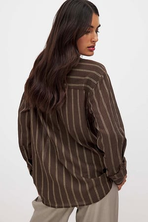 Brown Stripe Oversized overhemd met manchetdetail