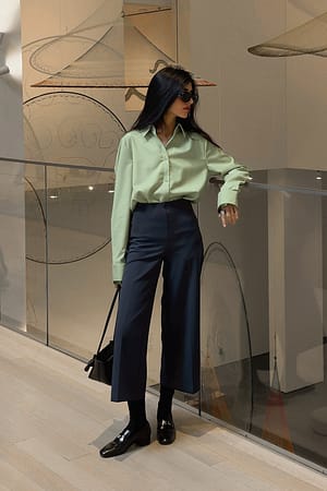 Womens Blue High Waisted Trousers