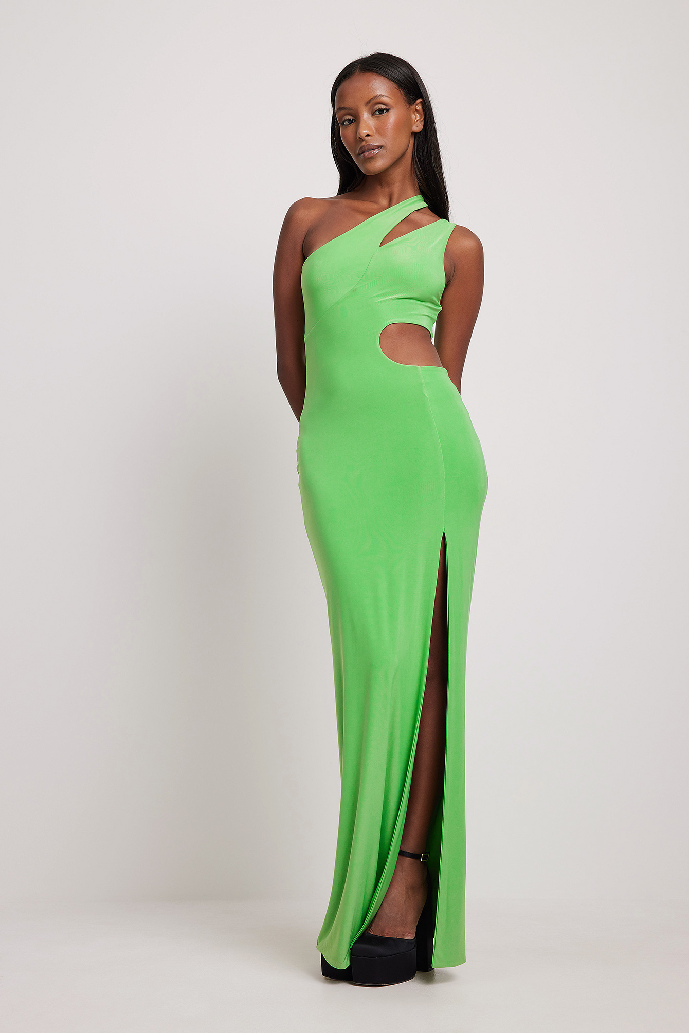 Cut Out High Slit Maxi Dress Green NA KD