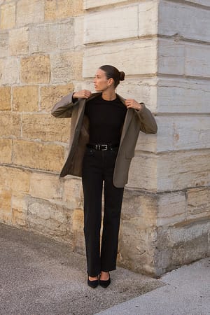 Washed Black Straight High Waist Jeans