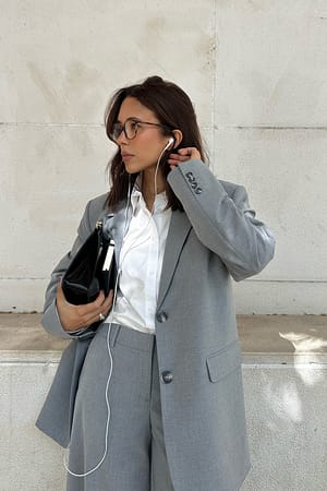 Light Grey Blazer oversize en tissu mélangé