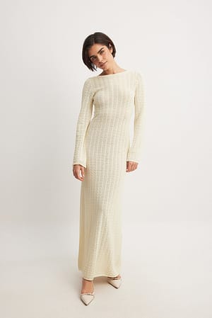 Cream Deep Back Knitted Maxi Dress