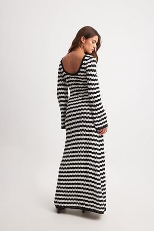Black/White Deep Back Knitted Maxi Dress