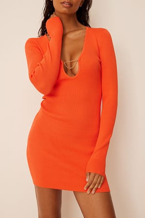 Orange Stickad miniklänning