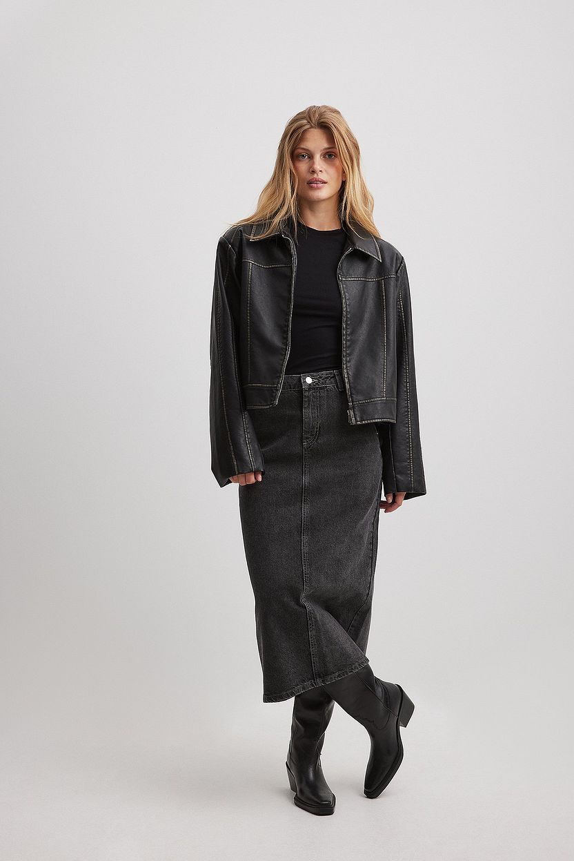 Denim Tailored Detail Maxi Skirt Grey | NA-KD