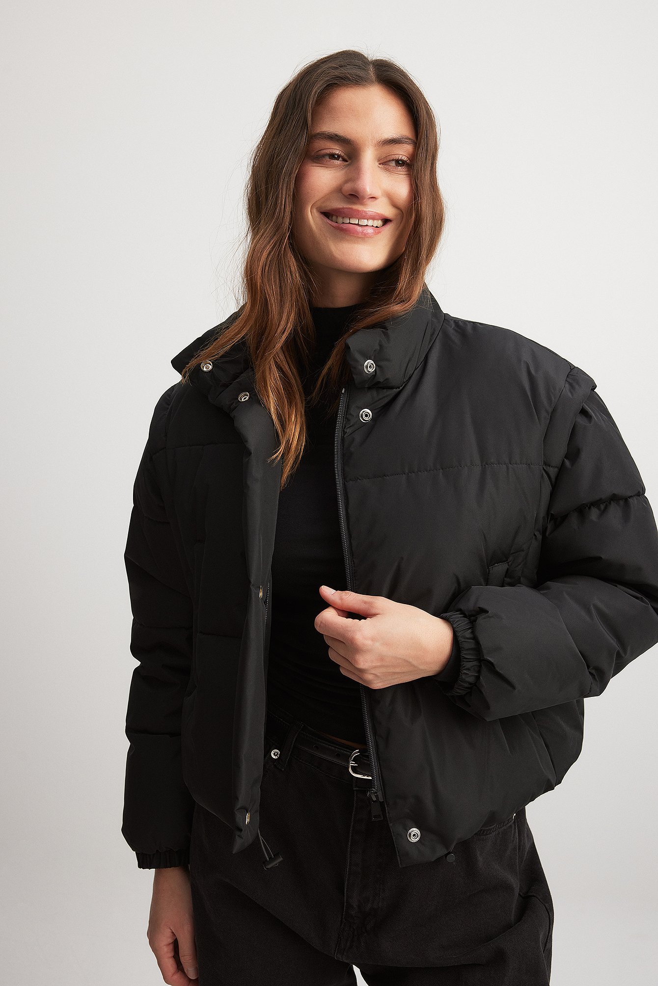Detachable Sleeve Padded Jacket Black | NA-KD