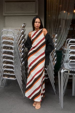 Multicolor Maxi abito a righe diagonali