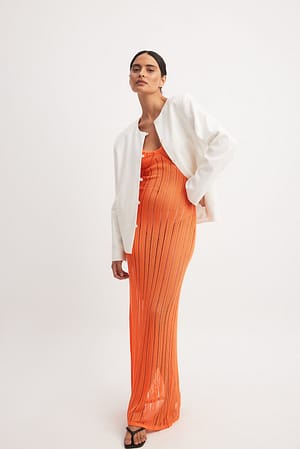 Orange Stickad maxiklänning med sliten look