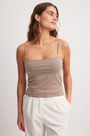 Light Taupe Double Folded Thin Strap Singlet