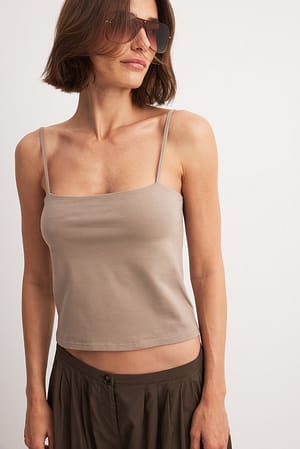 Light Taupe Double Folded Thin Strap Singlet