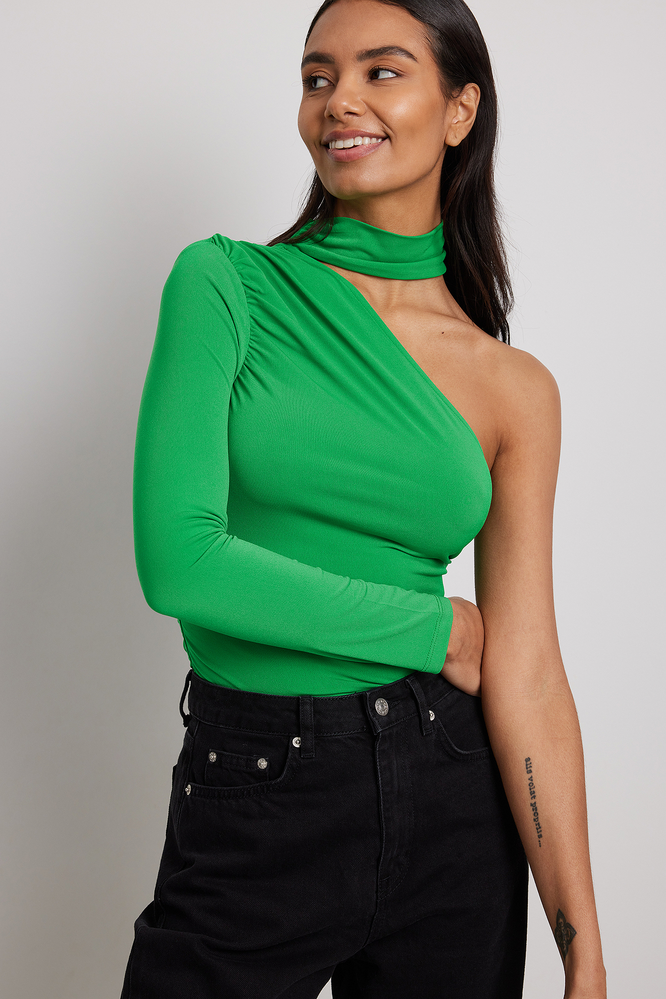 Draped One Shoulder Choker Top Green NA KD