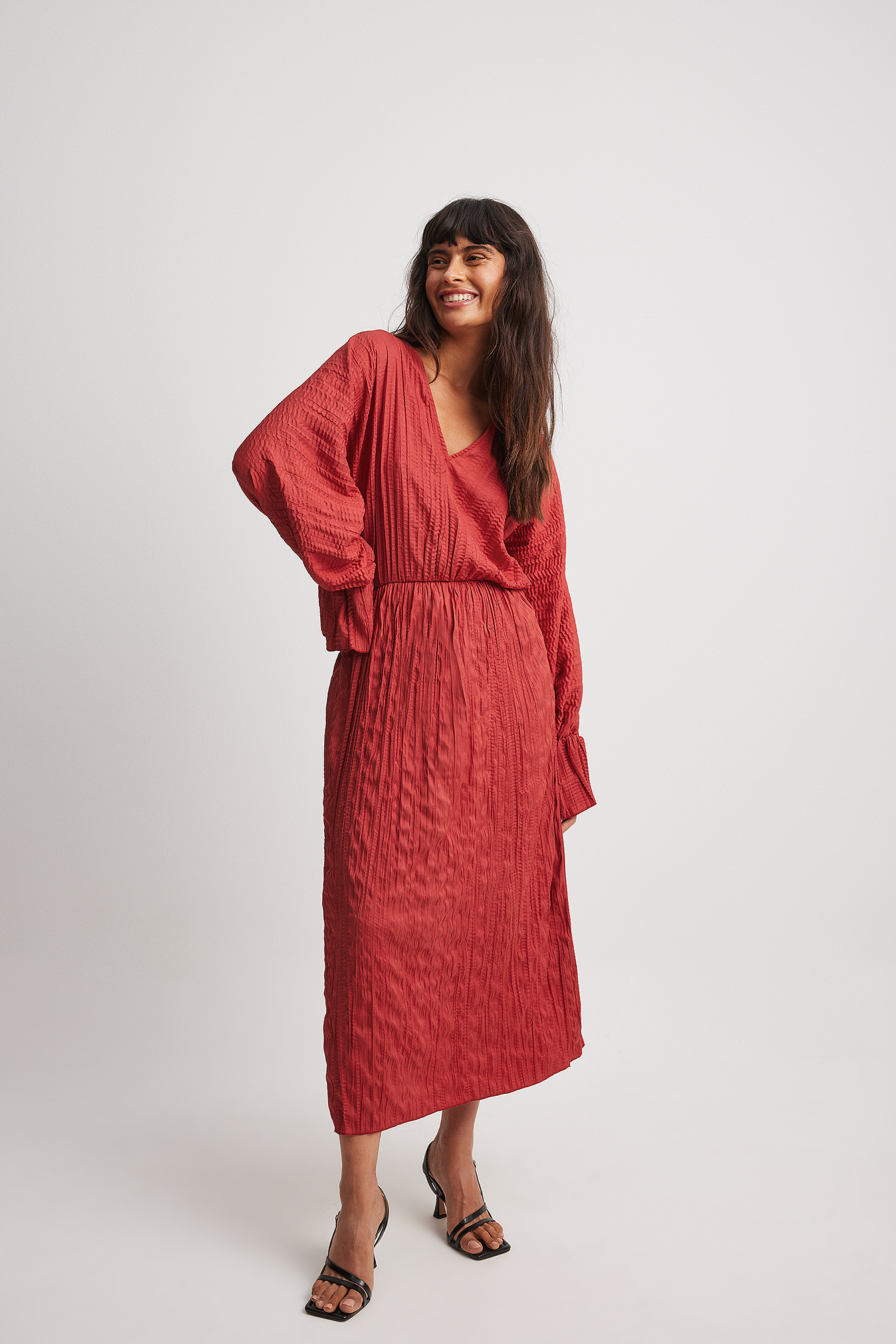 Draped Structured Midi Dress Red | NA-KD