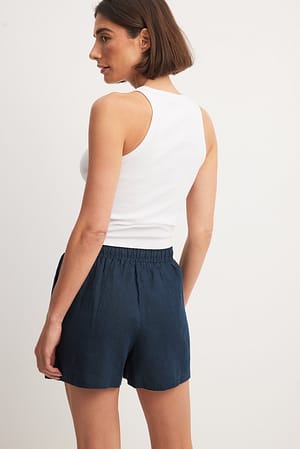 Navy Pantalón corto de lino con cintura elástica