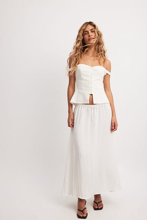 White Elastic Waist Midi Skirt