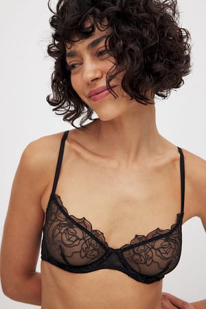 Black Embroidery Underwired Lace Bra