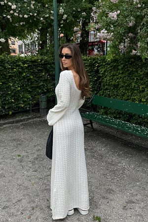 Cream Deep Back Knitted Maxi Dress