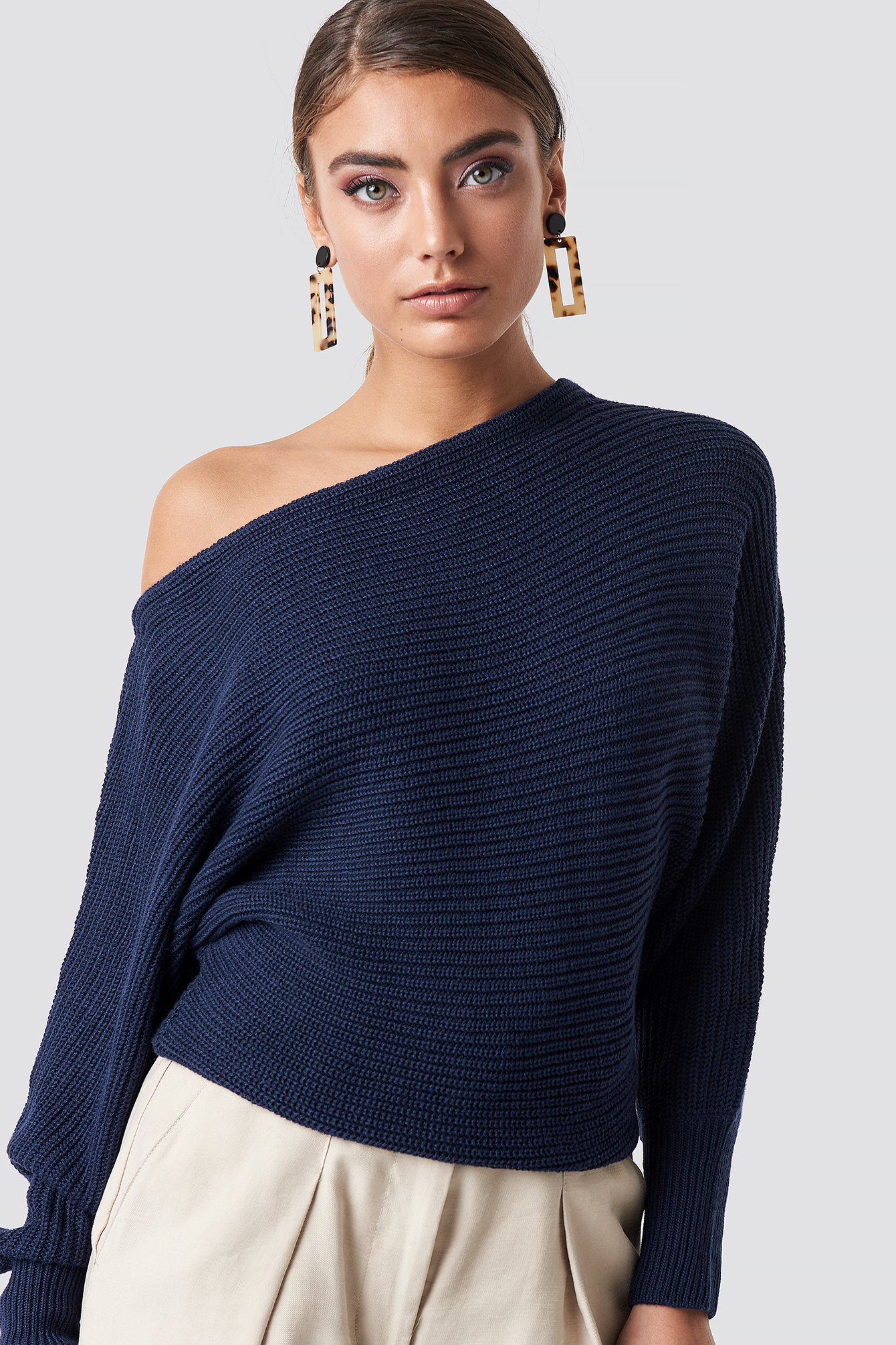 Off Shoulder Knitted Sweater Blue NA KD