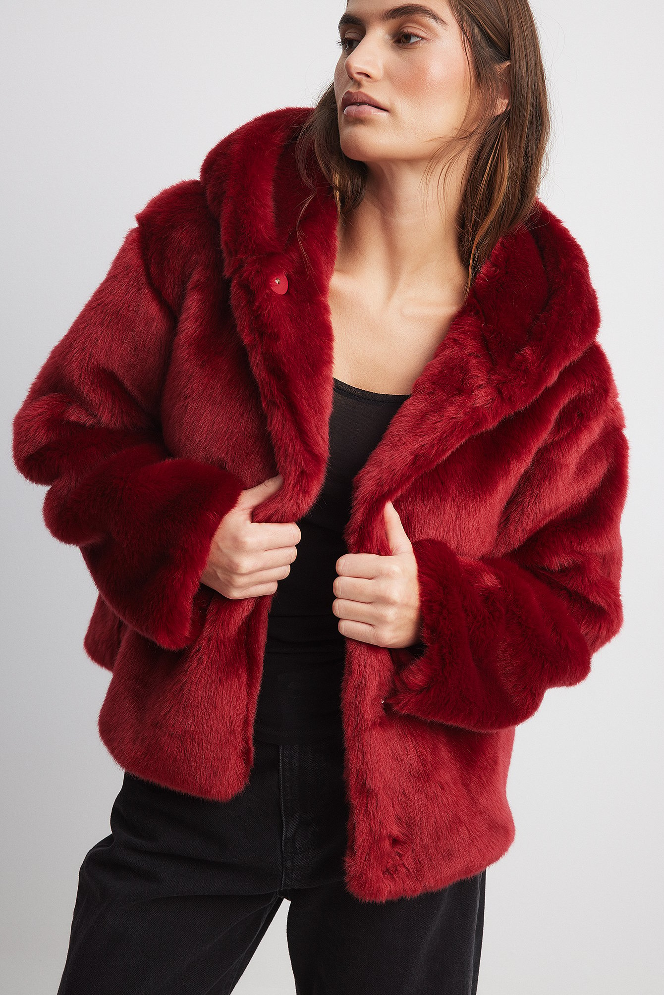 Herrnalise Women's Faux Fur Coat Shearling Fluffy Fuzzy Shaggy Hood  Sherpa-Lined Fleece Jacket Red,XXXL - Walmart.com