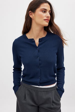 Navy Finstrikket cardigan