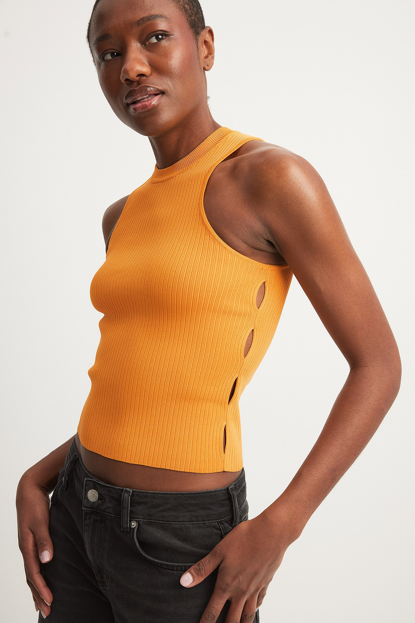 Yellow knit crop sales top