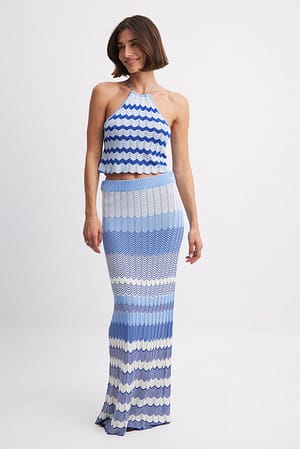 Blue Combo Fine Knitted Maxi Skirt
