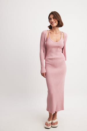 Pink Vestido midi de malha fina