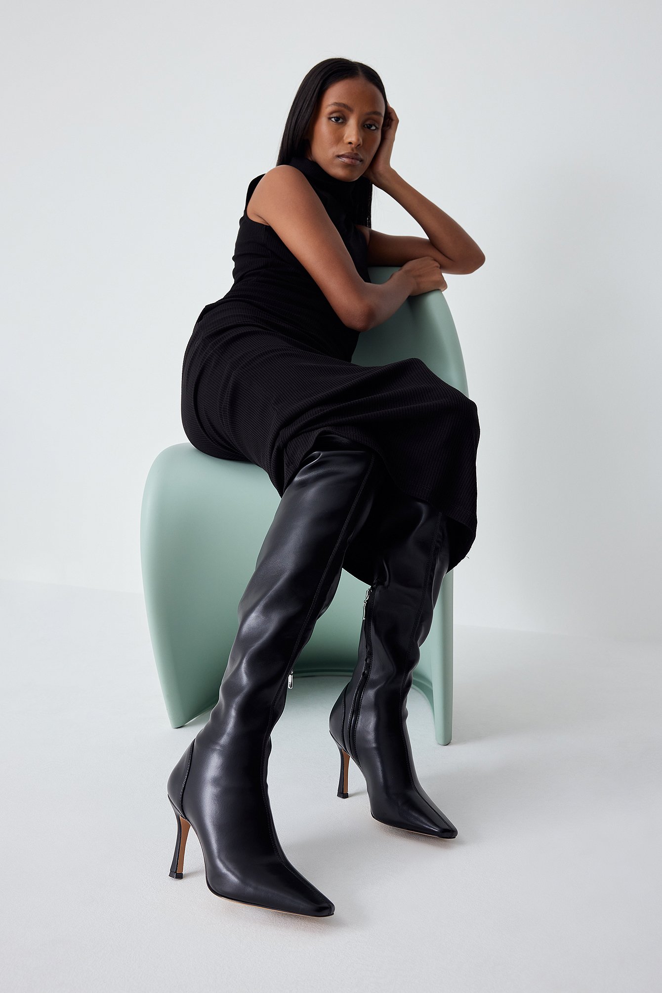 Black fitted thigh outlet high boots