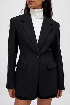 Black Getailleerde twill blazer