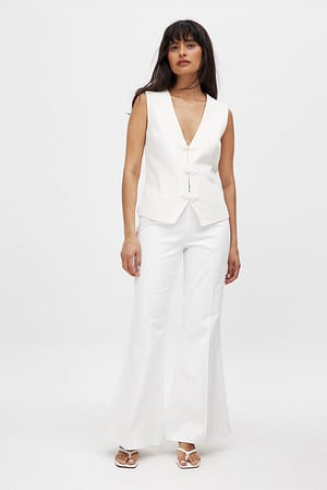 White Flared Mid Waist Pants