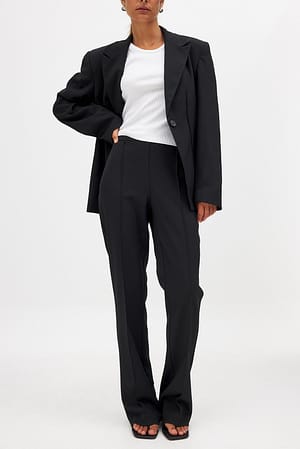 Black Flared Mid Waist Suit Pants