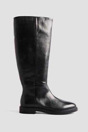 Black Platta knähöga boots i läder