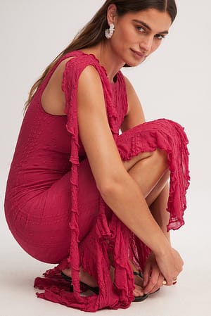 Pink Flounce Midi Dress