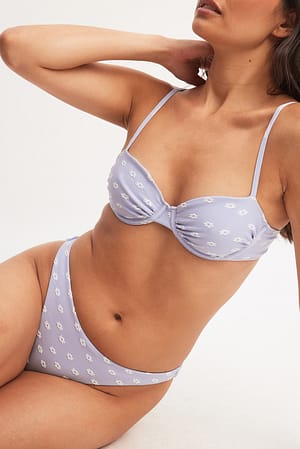 Blue/White Flower Detail High Cut Bikini Panty