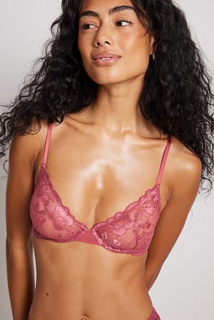 Lace triangle bra with tie detail - dark pink - Undiz