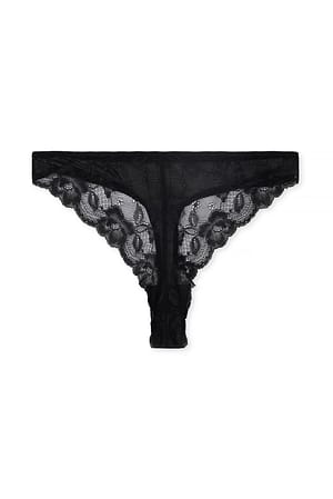 Black Flower Detail Lace Thong