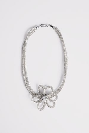 Silver Flower Rhinestone Necklace