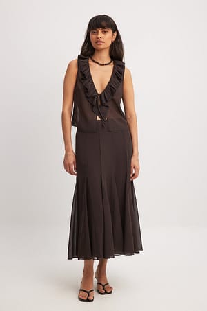 Brown Flowy zeemeerminnen rok van chiffon