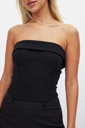 Black Fold Detail Corset Top