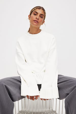 Offwhite Folded Sleeve Knitted Sweater