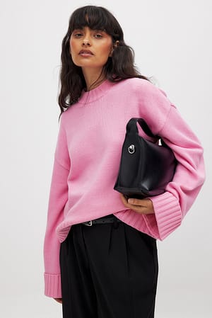 Pink Folded Sleeve Knitted Sweater