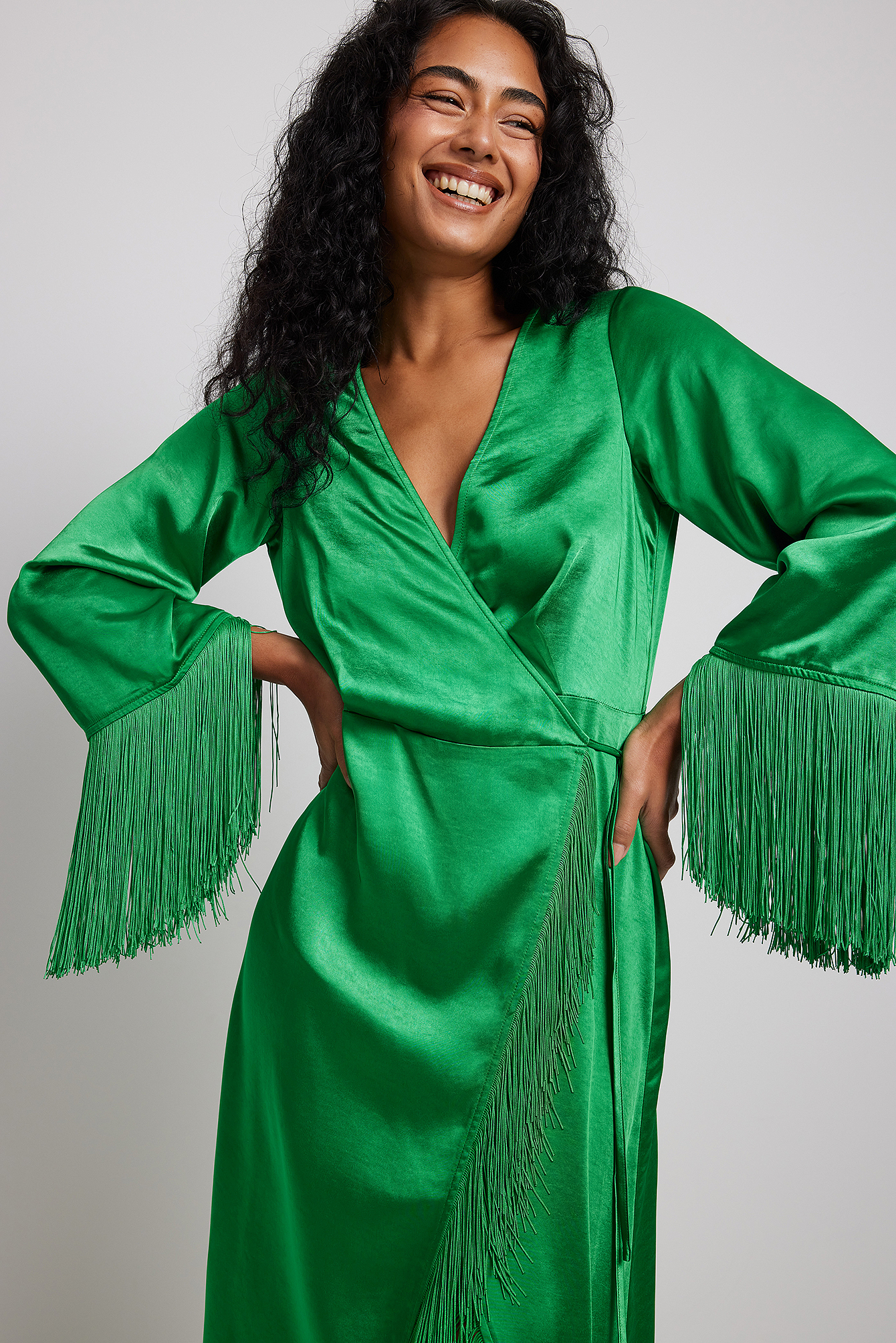 Dark green satin hot sale wrap dress