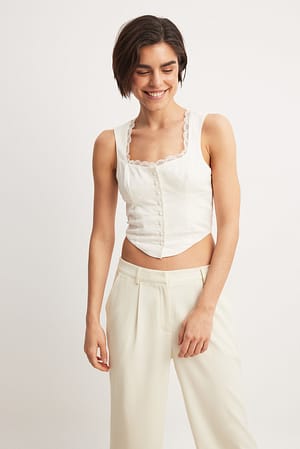 White Front Button Lace Top