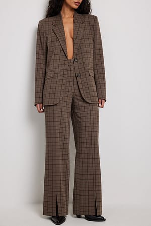 Brown Check Rutete bukse med splitt foran
