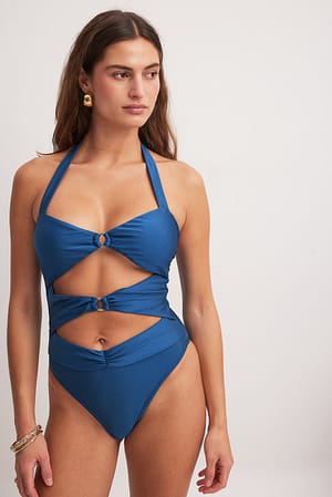 Dark Blue Hardware Detail Swimsuit