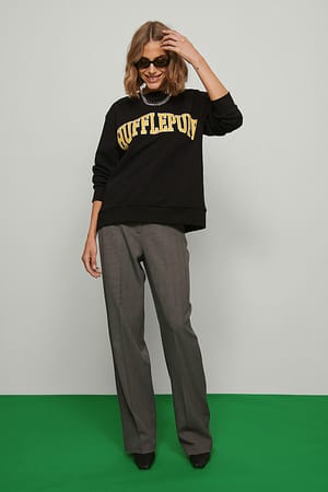 Black Hufflepuff Maglione oversize con stampa Harry Potter
