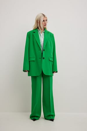 Green Calças de fato de cintura alta e tecido pesado